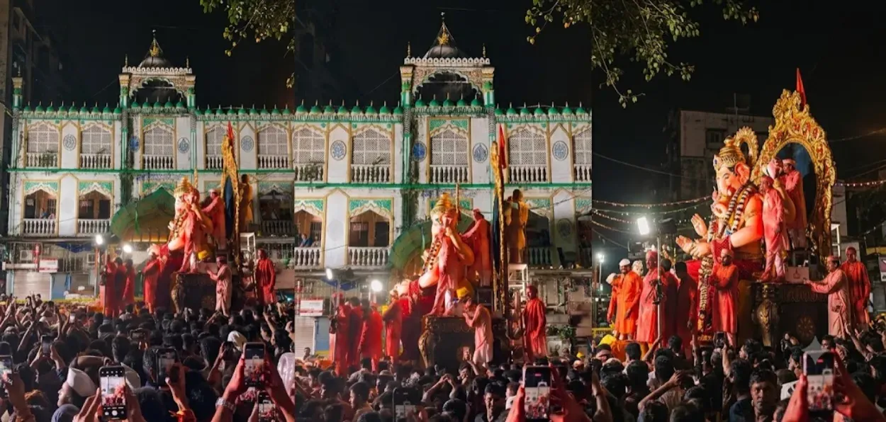 Lalbaugcha Raja Ganeshotsav procession in front of the mosque