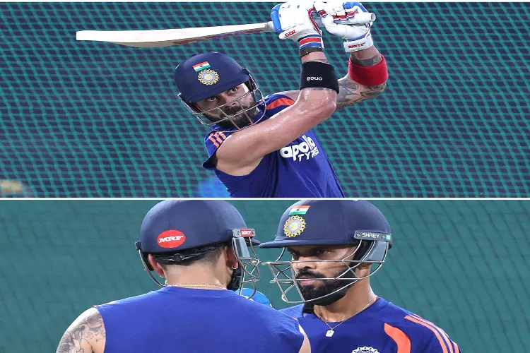 Virat Kohli batting, talking with Ruturaj Gaikwad.