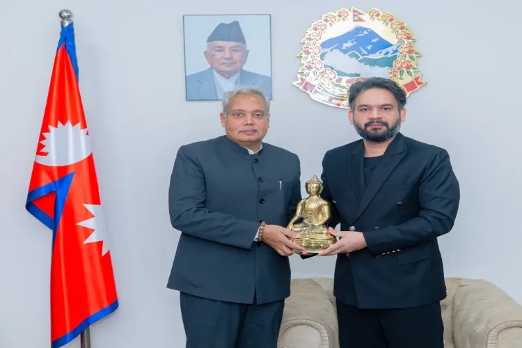 India's outgoing envoy to Nepal Naveen Srivastava with Prime Minister of Nepal, Balendra Shah