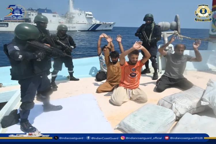 Indian Coast Guard personnel with smugglers and contraband