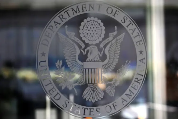 The seal of the United States Department of State is seen in Washington, US.