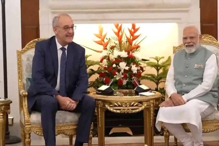 Prime Minister Narendra Modi and Swiss President Guy Parmelin during their bilateral talks at Hyderabad House in New Delhi.