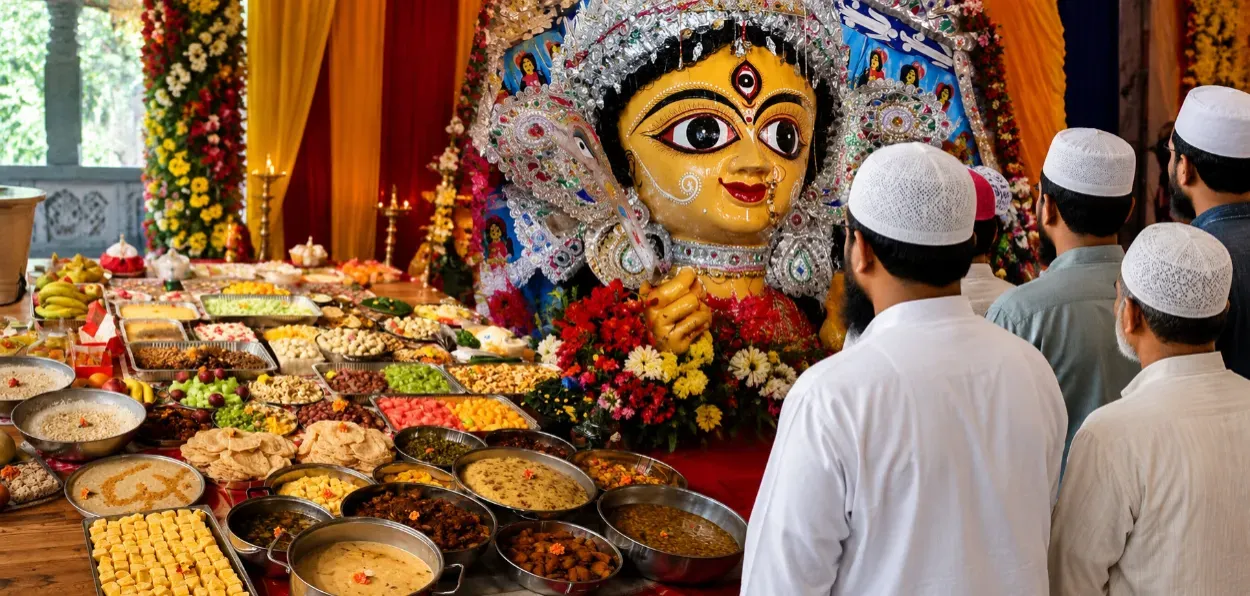 Bhog being offered to the Goddess