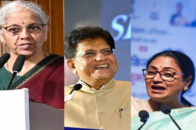Union Finance Minister Nirmala Sitharaman, Union Minister Piyush Goyal and Delhi CM Rekha Gupta 