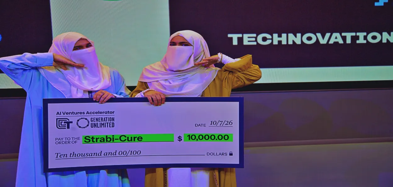 Faria and Suha Zubair at the AI Ventures Accelerator, an initiative of UNICEF Generation Unlimited and Technovation
