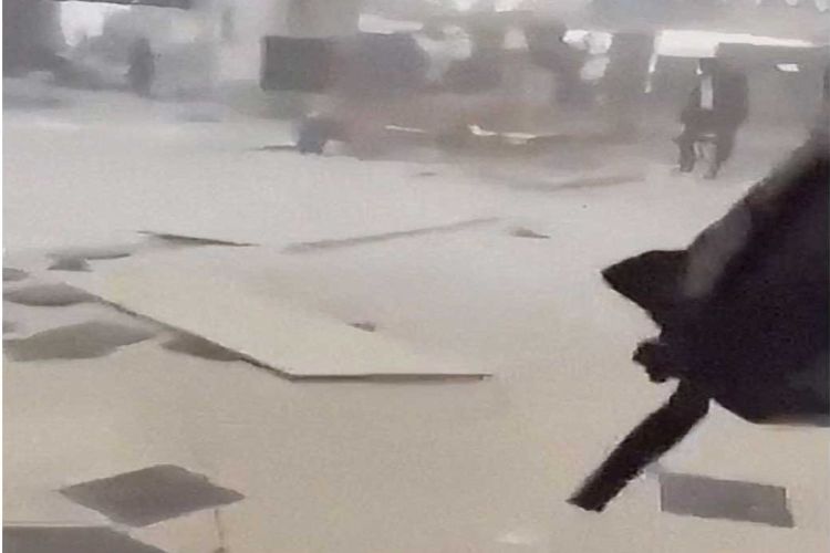 Debris inside the King Khalid Airport after Yemens Houthis said they attacked the airport in Riyadh