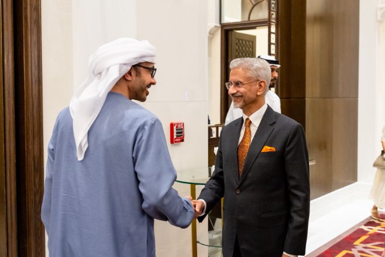 EAM S. Jaishankar during a meeting with UAE Deputy Prime Minister and Minister of Foreign Affairs Sheikh Abdullah bin Zayed Al Nahyan, in Abu Dhabi, UAE