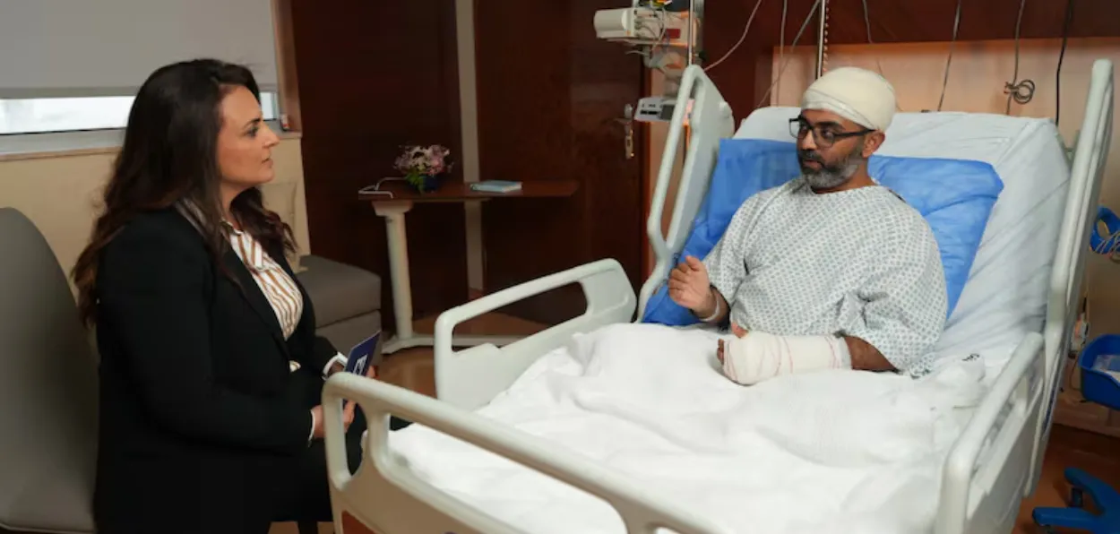 Captain Smit Machchhar being interviewed by  the National in hospital