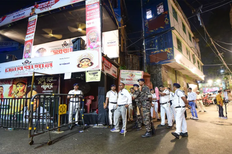 Kolkata Police at the Chorbagan Sarbojanin Durga Puja pandal