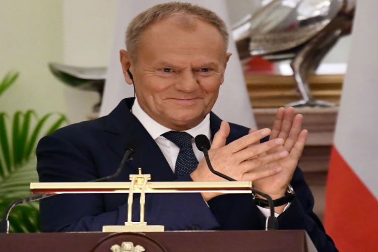 Prime Minister of Poland Donald Tusk with Prime Minister Narendra Modi during Joint Press Statements at Hyderabad House, in New Delhi on Thursday