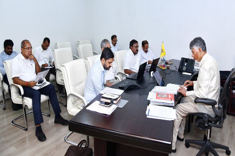 Andhra Pradesh Chief Minister N. Chandrababu holds a review meeting
