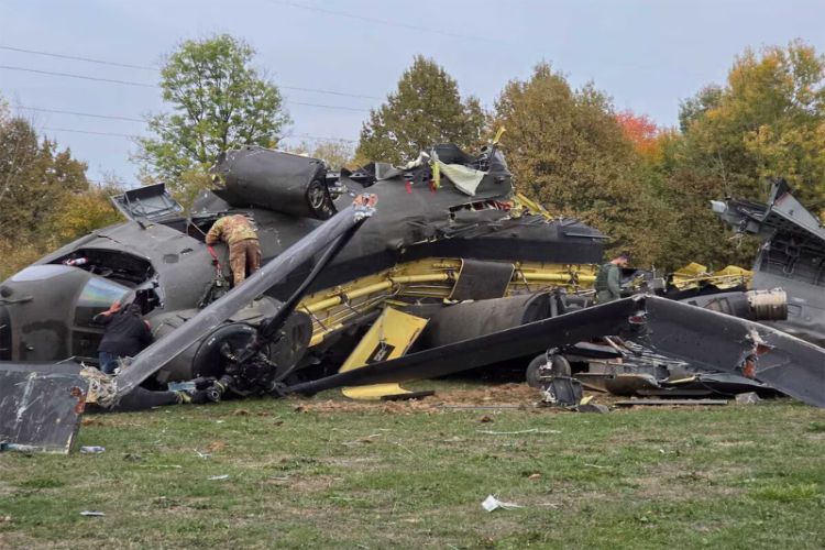 The site of the crash of a ICH-47 Chinook helicopter belonging to the Italian contingent of the European Union Force (EUFOR) Althea mission, near the village of Gorice, in Brcko District, Bosnia and Herzegovina. 