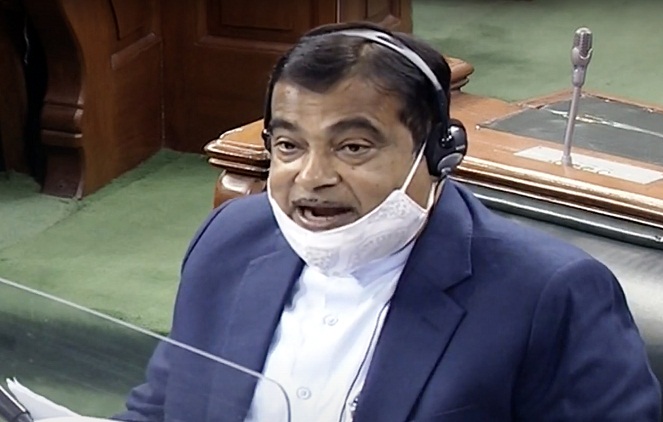 Minister Nitin Gadkari in Parliament