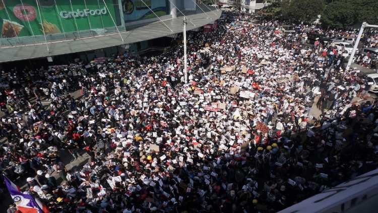 Protests in a city of Myanmar