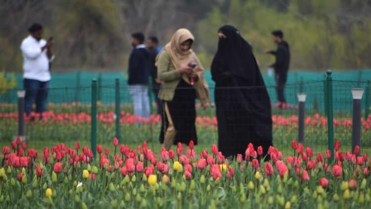 Tourists visiting Tulip Garden