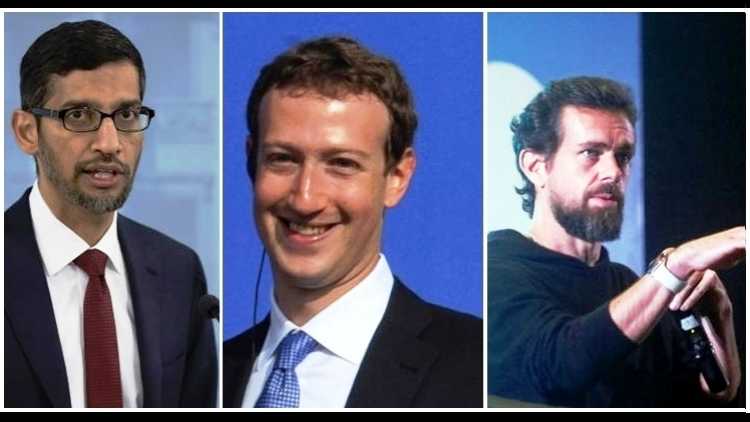 Facebook CEO Mark Zuckerberg, Google and Alphabet CEO Sundar Pichai and Twitter CEO Jack Dorsey