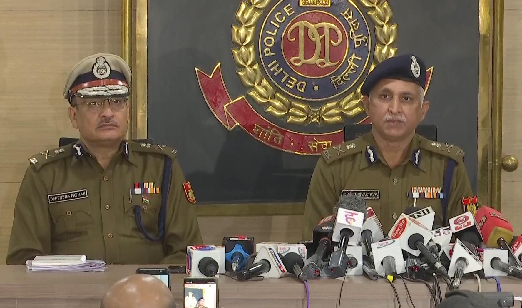 Commissioner of Delhi Police S.N. Shrivastava during a press conference on the farmers' protest