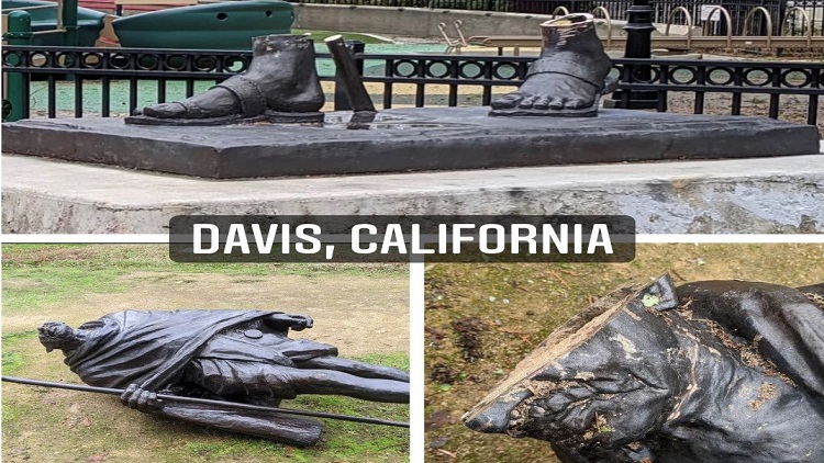A bronze statue of Mahatma Gandhi in Davis, California, was found broken on January 27