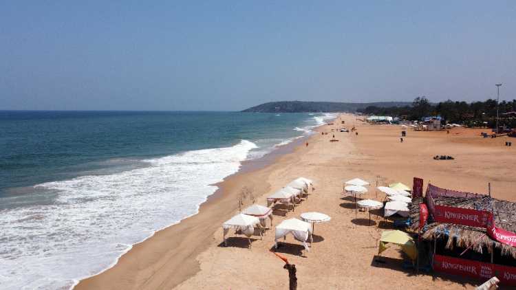 A deserted view of Calangute Beach during a four-day lockdown due to a rise in Covid 19 cases, in Goa on Friday