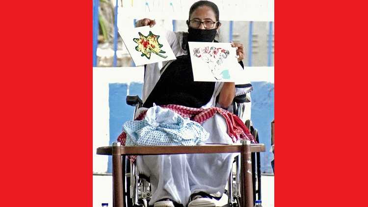 Mamata Banerjee with her 'paintings'