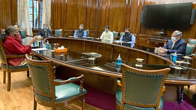 Union finance minister nirmala sitharaman interacting with the directors and deputy secretaries