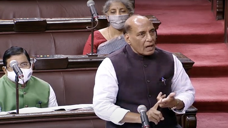 Defence Minister Rajnath Singh speaking in the Parliament in New Delhi