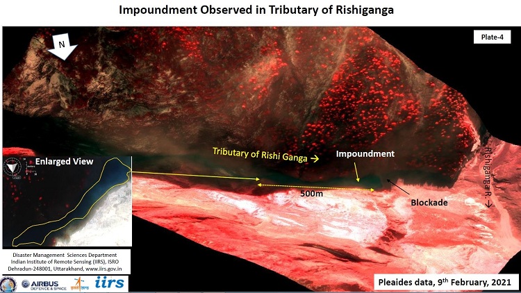 Satellite images detected the formation of a large lake in the catchment area of the turbulent Rishiganga River