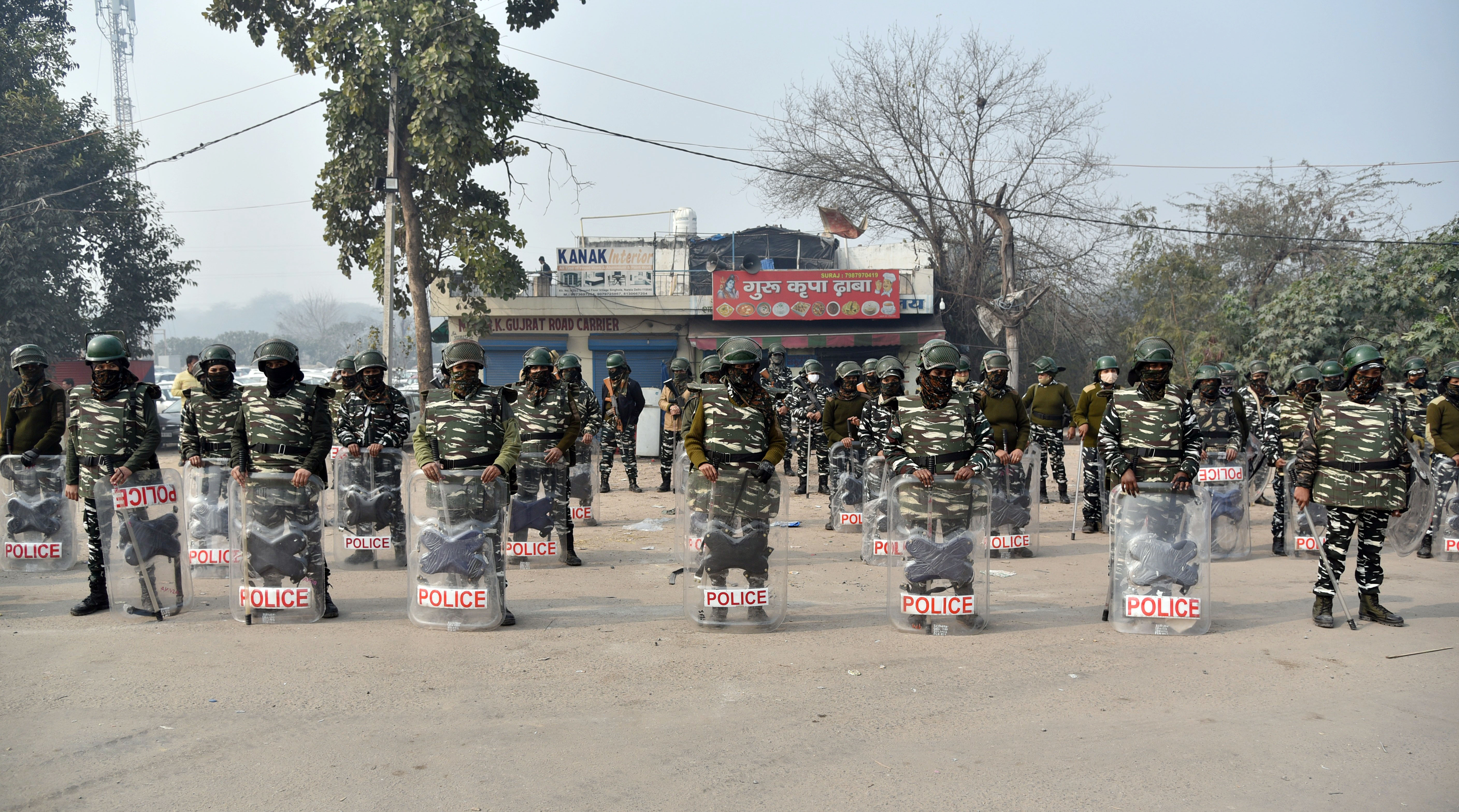 Security tightened during the farmer's protest at Singhu Border in New Delhi on Thursday