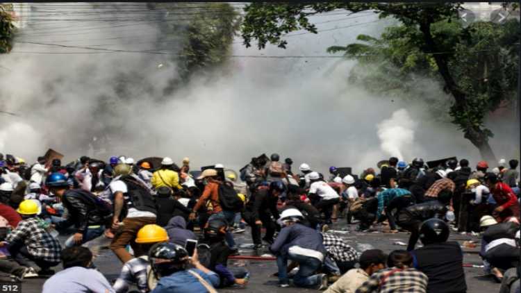 Protests in a city in Myanmar