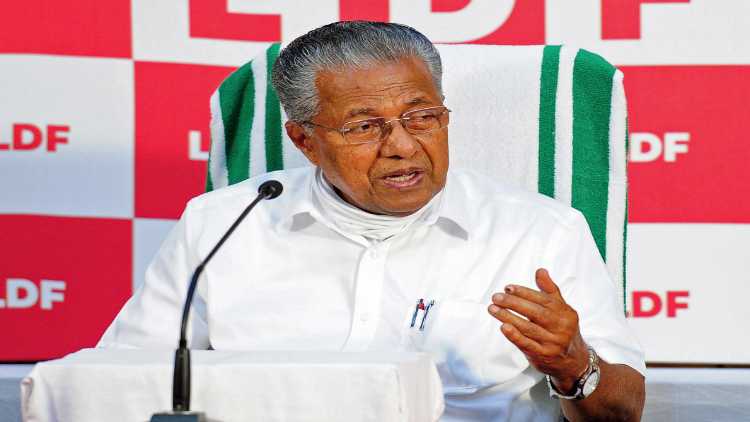 Pinarayi Vijayan speaking to media after winning elections
