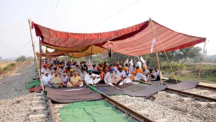 Farmers sitting on the Railway track in Amritsar, Punjab