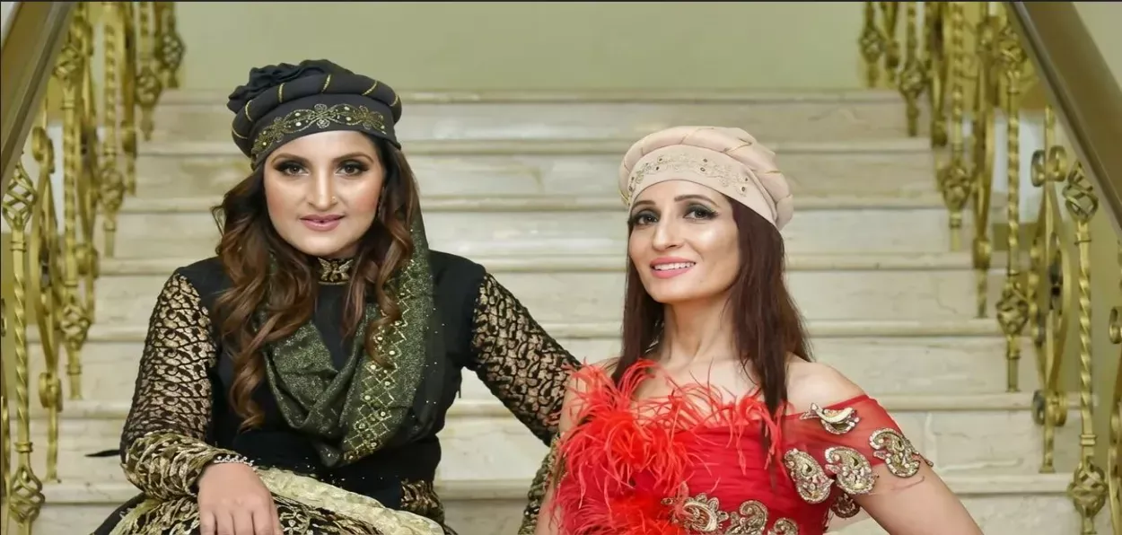 Asma Gulzar (Left) in Indo-Arabic dress with another model