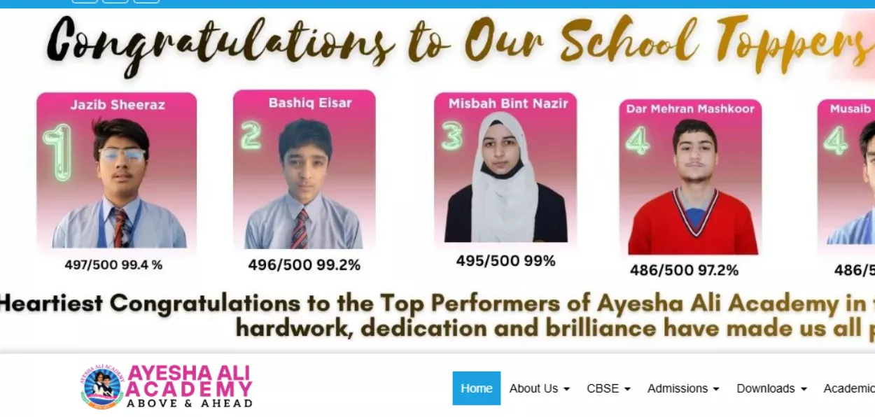 The toppers of Ayesha Ali Academy (School poster), Kulgam, Kashmir