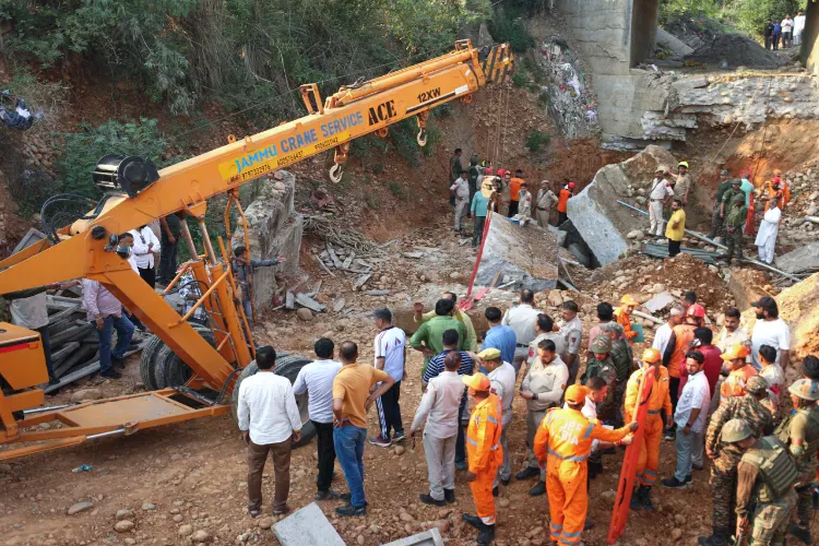 Rescue operation underway after an under-construction bridge collapsed on Bantalab Road, on the outskirts of Jammu