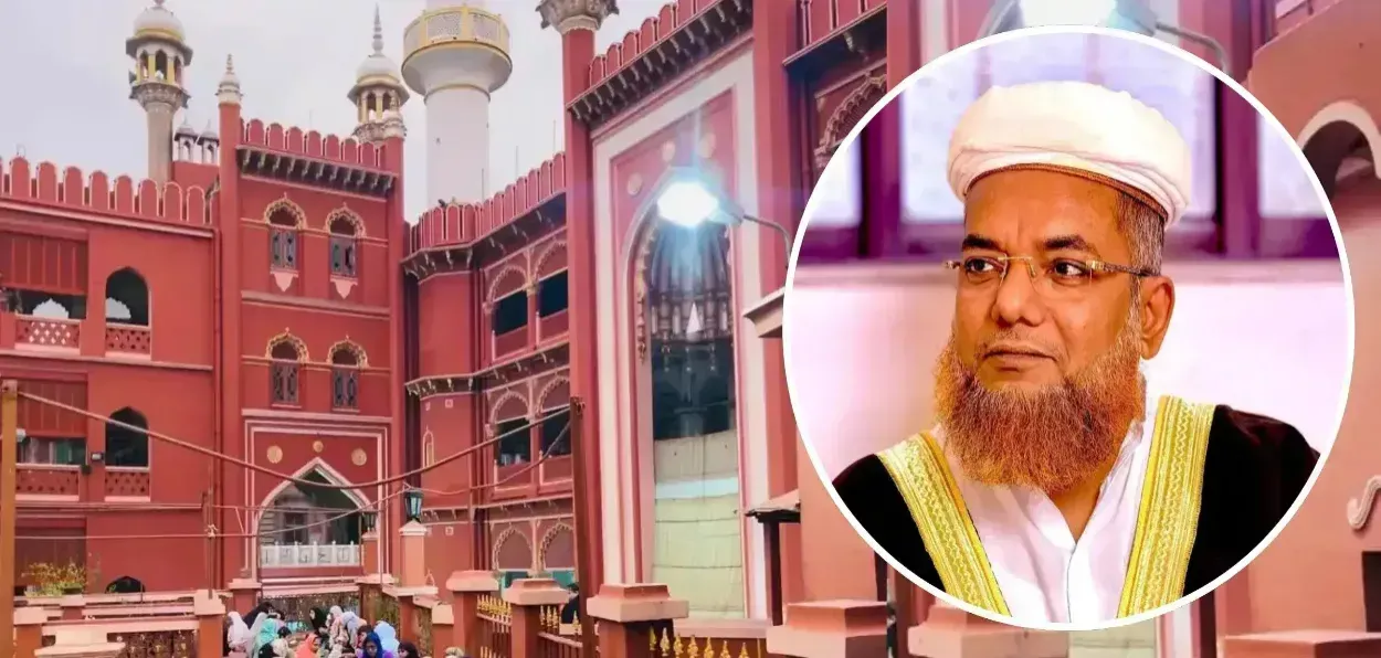 Nakhoda Mosque and Imam Maulana Muhammad Shafiq Qasmi (inset)