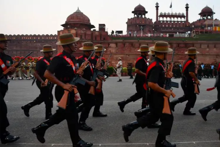 In the run-up to the 80th Independence Day celebrations, a full-dress rehearsal underway at the Red Fort.