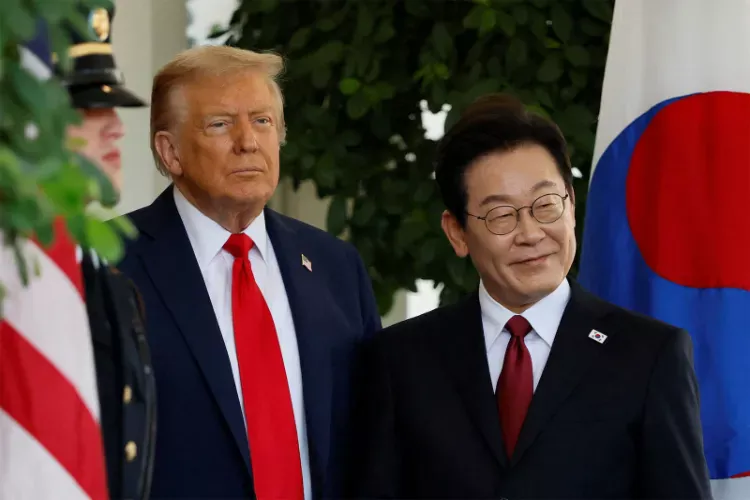 US President Donald Trump with South Korean President Lee Jae Myung at the White House in Washington, DC, US.