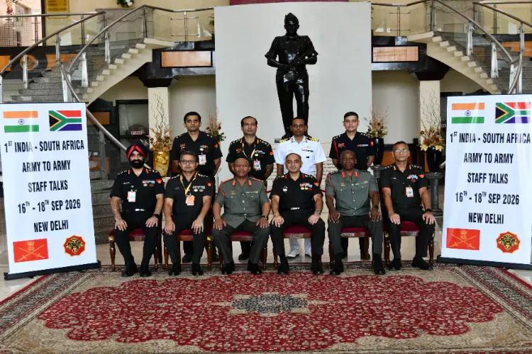 Indian and South African Army personnel during the inaugural Army-to-Army Staff Talks held in New Delhi from September 16–18, 2026. 