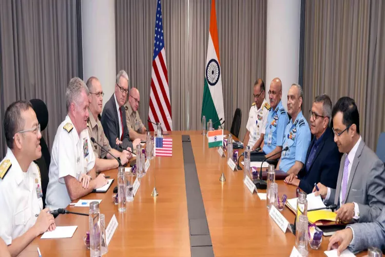 Defence Secretary Rajesh Kumar Singh and US Indo-Pacific Commander Admiral Samuel Paparo during their meeting in New Delhi. 